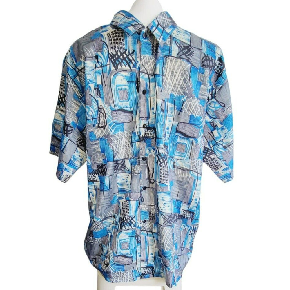 Thai Silk by Apple Button Up Shirt‎ Size XXL - Blue/Gray